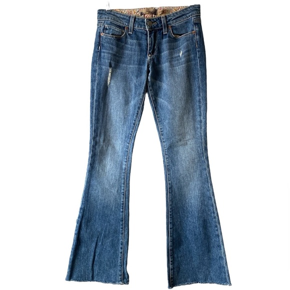 PAIGE Women's Bell Canyon Low-Rise Y2K Flared Medium Wash Denim Jeans Size 24 - Picture 1 of 6